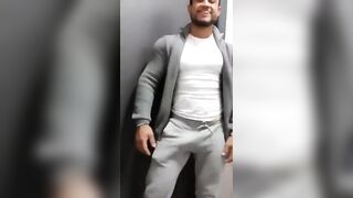 Funny guy stroking his cock