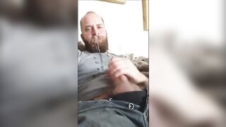 White bear stroking huge cock