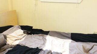 Asian guy cums and rubs on his body