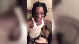 Black thug banging a white slut with his panties on