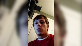 Strokes his huge cock and shoots