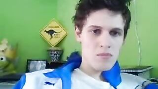 Twink Jerks Off In Blue Leather Jacket
