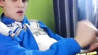 Twink Jerks Off In Blue Leather Jacket