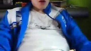 Twink Jerks Off In Blue Leather Jacket
