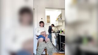 Wanks while buddy doing the dishwasher