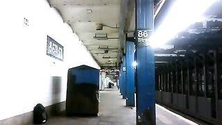 Hot muscular stud doing show at a subway station