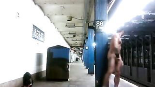 Hot muscular stud doing show at a subway station