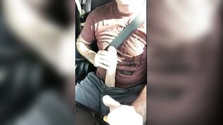 Dad pulls his huge cock out while driving