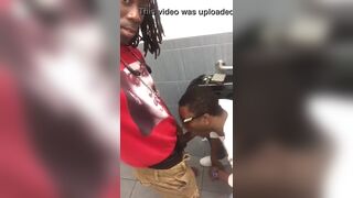 Dread dude getting his dick sucked in the toilet