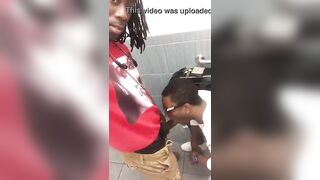 Dread dude getting his dick sucked in the toilet