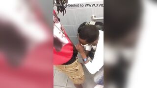 Dread dude getting his dick sucked in the toilet