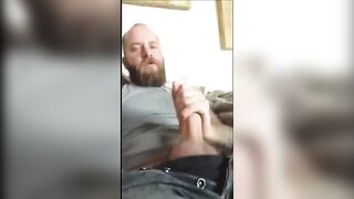 Redhead bearded dude stroking his huge tasty cock
