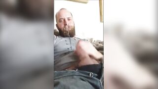 Redhead bearded dude stroking his huge tasty cock