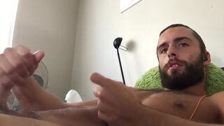 Hot bearded guy strokes his delicious tasty cock