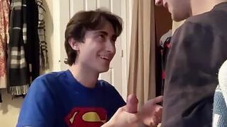 Big dick lad jerked off by cute friend