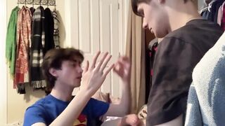 Big dick lad jerked off by cute friend