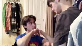 Big dick lad jerked off by cute friend