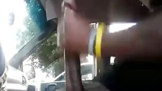 Jacking my foot long black cock in my car