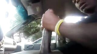 Jacking my foot long black cock in my car