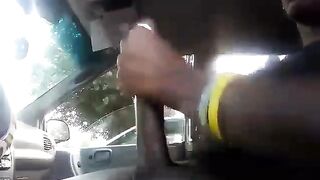 Jacking my foot long black cock in my car