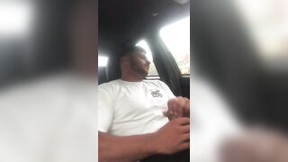 Horny dude masturbating in his car while waiting for his wife