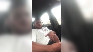 Horny dude masturbating in his car while waiting for his wife