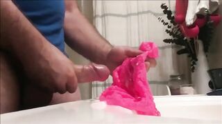 Horny str8 guy shooting a load into a panties