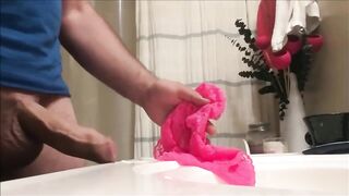 Horny str8 guy shooting a load into a panties