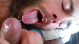 Cute bearded guy masturbates and swallows his boyfriend's cum