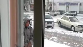 Russian perv jerks his cock in public
