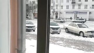 Russian perv jerks his cock in public