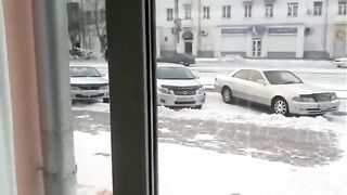 Russian perv jerks his cock in public
