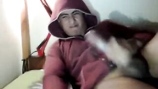 Young happy dude having a huge orgasm infront a web cam