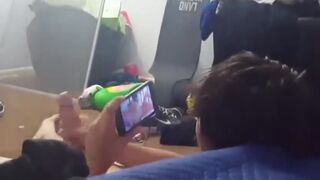 Watching my straight friend jerking his monster