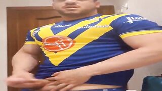 Giant rugby player jerking off