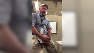 Real horny mature guy masturbating at work