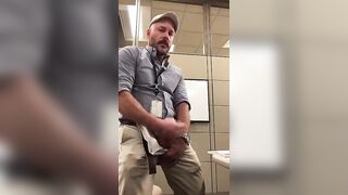 Real horny mature guy masturbating at work