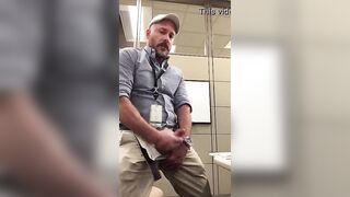 Real horny mature guy masturbating at work
