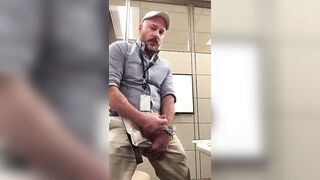 Real horny mature guy masturbating at work