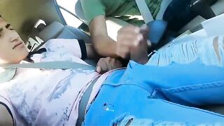 Stroking my friend cock while driving