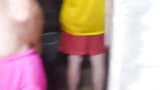 2 drunk boys have a piss fight