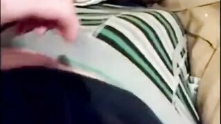 Horny worker stroking his uncut cock in a public toilet