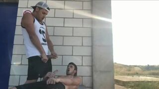 Two horny guys Jacking off after the game