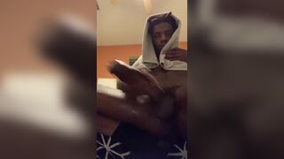 Young black dude showing his long horse cock