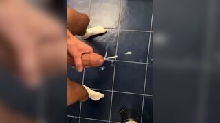 Shooting a huge load at the gym bathroom