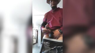 Cute guy showing his huge black uncut cock