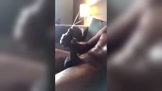 Horny black stroking my huge cock while i watch porn