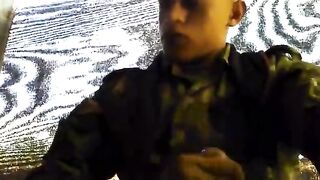 Colombian soldier stroking his huge tasty cock