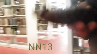 Wanking my fat curved cock at the library