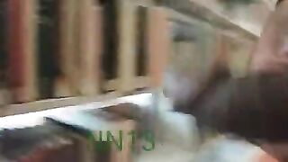 Wanking my fat curved cock at the library